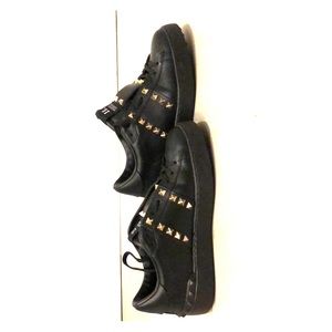 Valentino- Black Leather sneakers with gold studs